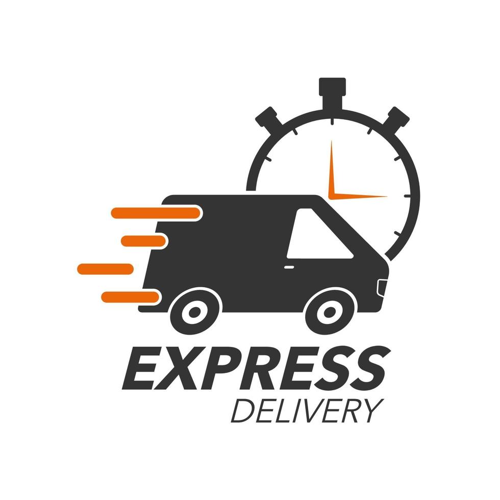 Express Delivery Icon Konzept. Van mit Stoppuhr-Symbol für Service, Bestellung, schnellen, kostenlosen und weltweiten Versand. modernes Design. vektor