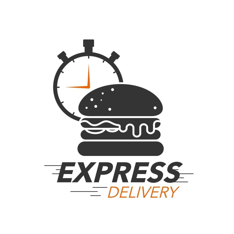 Express Delivery Icon Konzept. Burger mit Stoppuhr-Symbol für Food-Service, Bestellung, schnellen und kostenlosen Versand. modernes Design. vektor