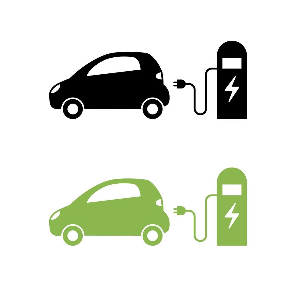 Elektroauto und elektrische Ladestation Symbol. Hybridfahrzeugsymbol. umweltfreundliches Auto- oder Elektrofahrzeugkonzept. vektor