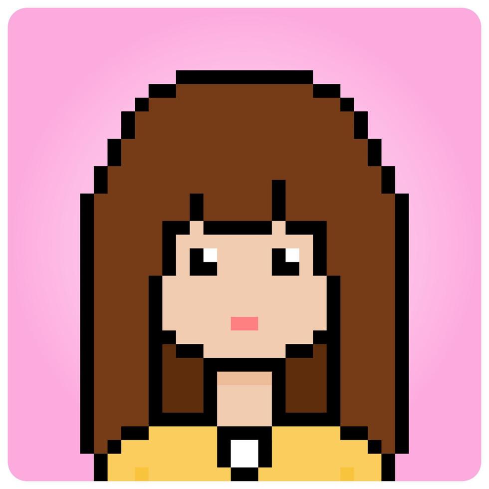 8 bit pixel mänsklig porträtt. tecknad serie kvinna för spel tillgångar i vektor illustration.