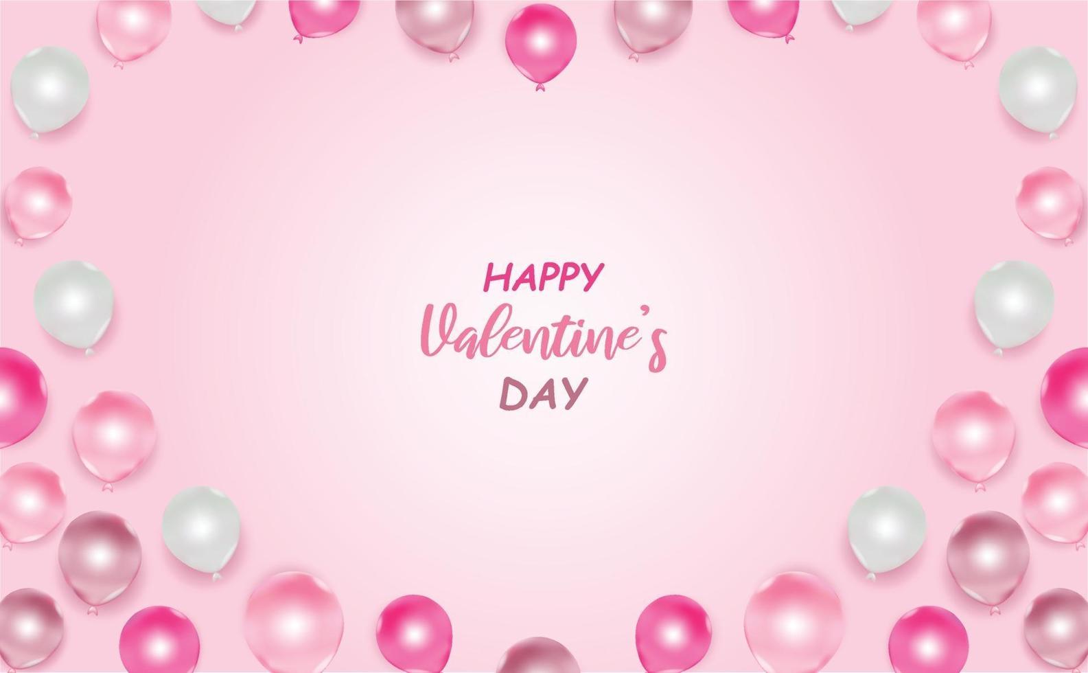 kärleks- och alla hjärtans vykort med rosa och vita ballonger vektor