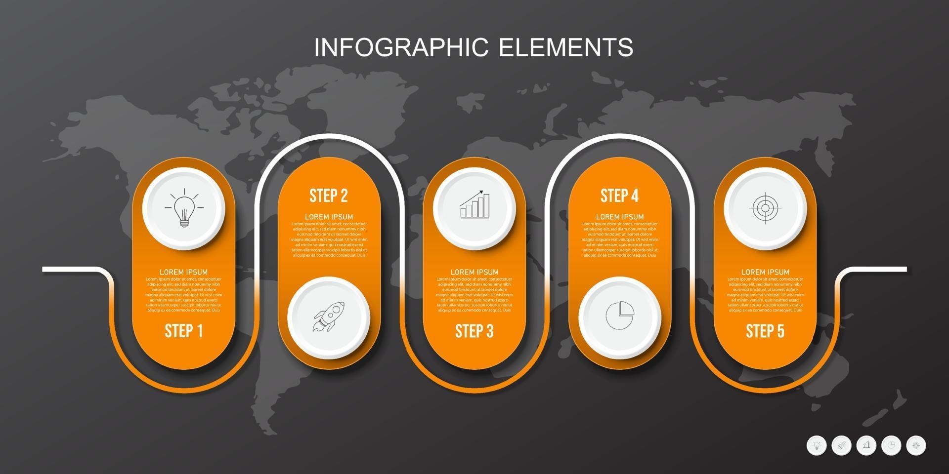 orange infographics element. konceptet för affärsmodell med 5 på varandra följande steg vektor