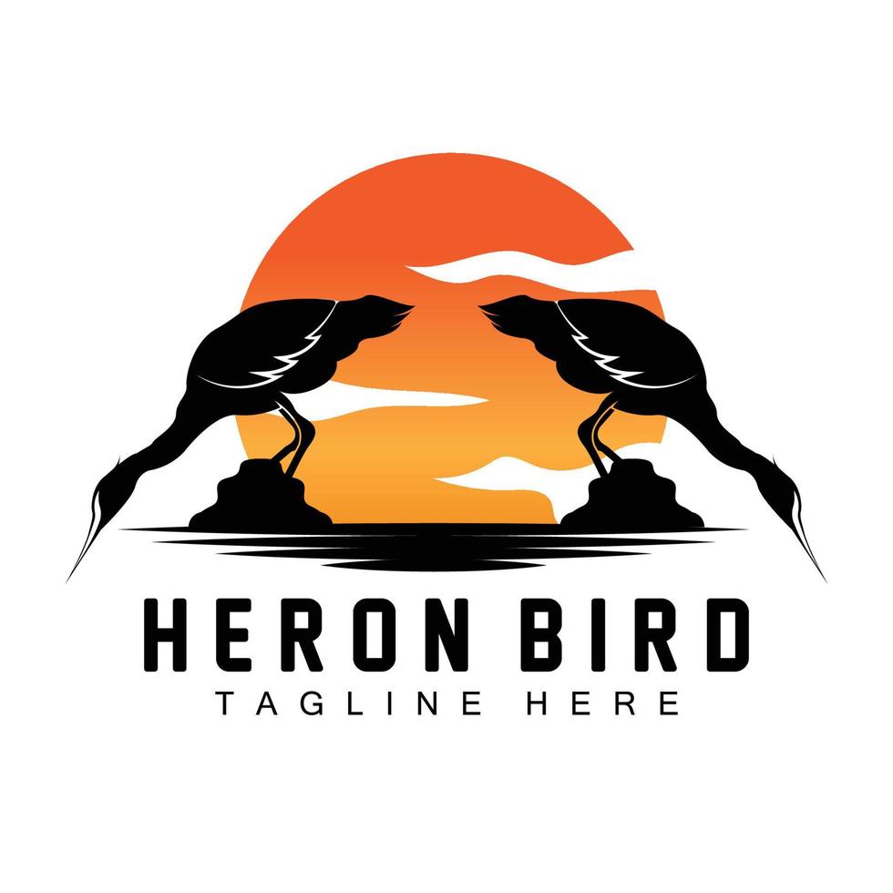 fågel häger stork logotyp design, fåglar häger flygande på de flod vektor, produkt varumärke illustration vektor