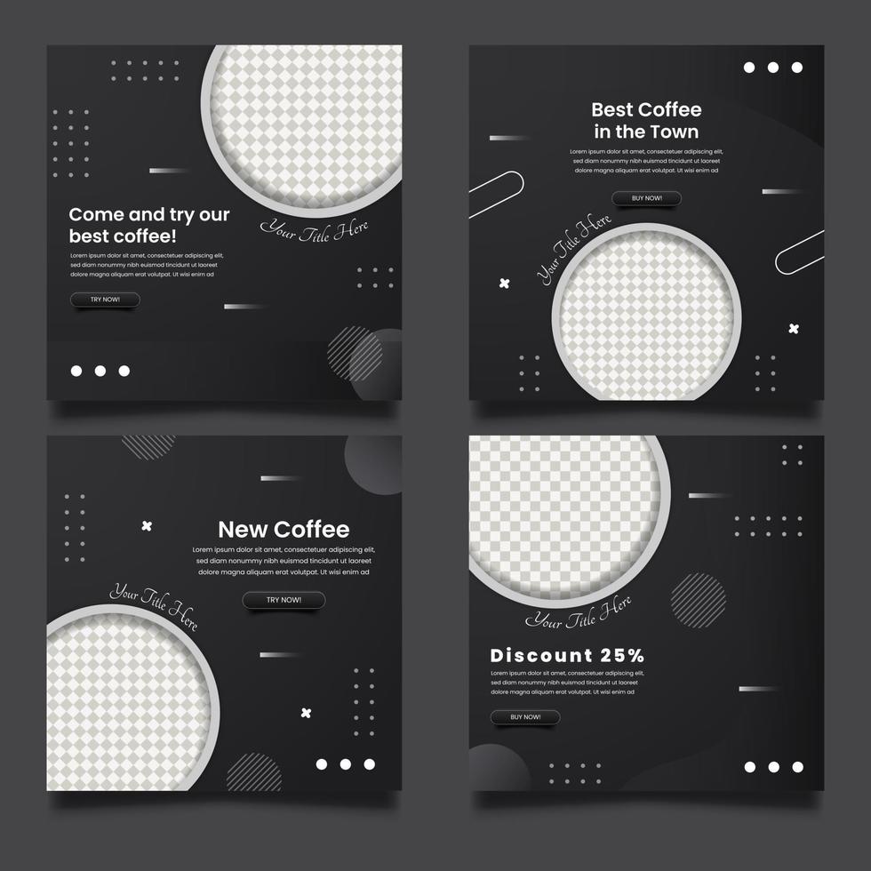 Promo Coffee Shop Quadrat Banner Vorlagen für Social Media Post. vektor