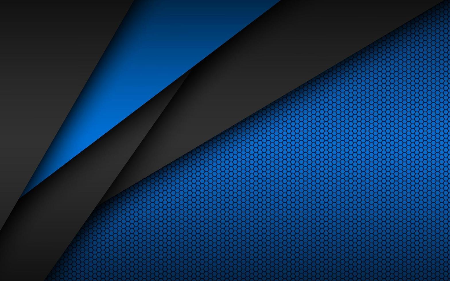 svart och blå modern materialdesign med perforerat sexkantigt mönster, mörka överlagrade pappersark, företagsmall för ditt företag, vektor abstrakt widescreen bakgrund