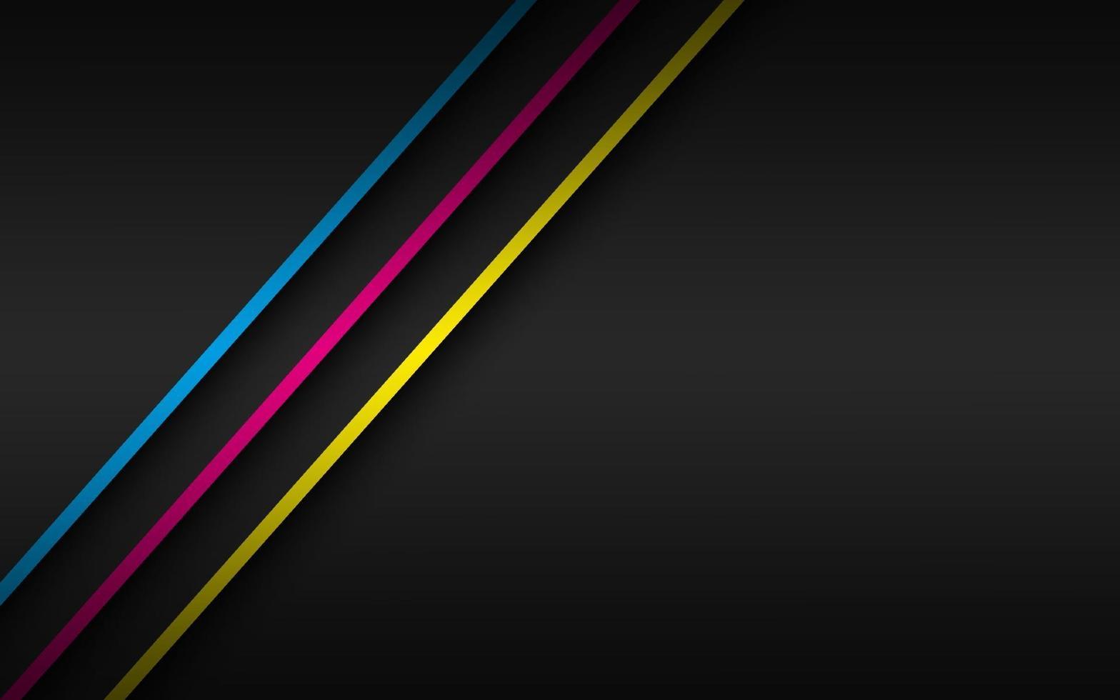 svart modern materialbakgrund med överlappande lager och diagonala linjer i cmyk-färger. mall för ditt företag. vektor abstrakt widescreen bakgrund