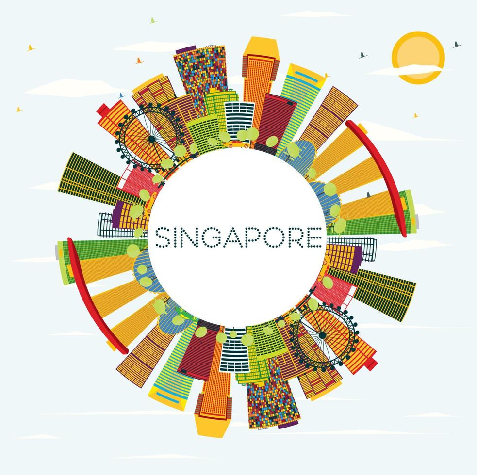 singapur-skyline mit farbigen gebäuden, blauem himmel und kopierraum. vektor