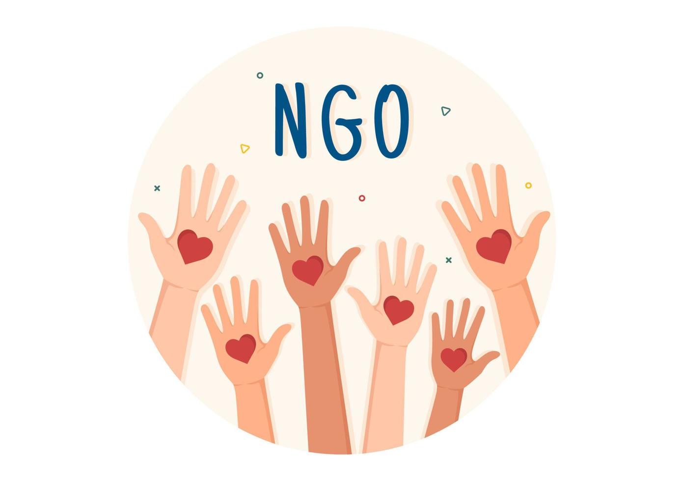 ngo oder nichtregierungsorganisation, um spezifischen sozialen und politischen bedürfnissen in einer handgezeichneten karikatur-flachillustration zu dienen vektor