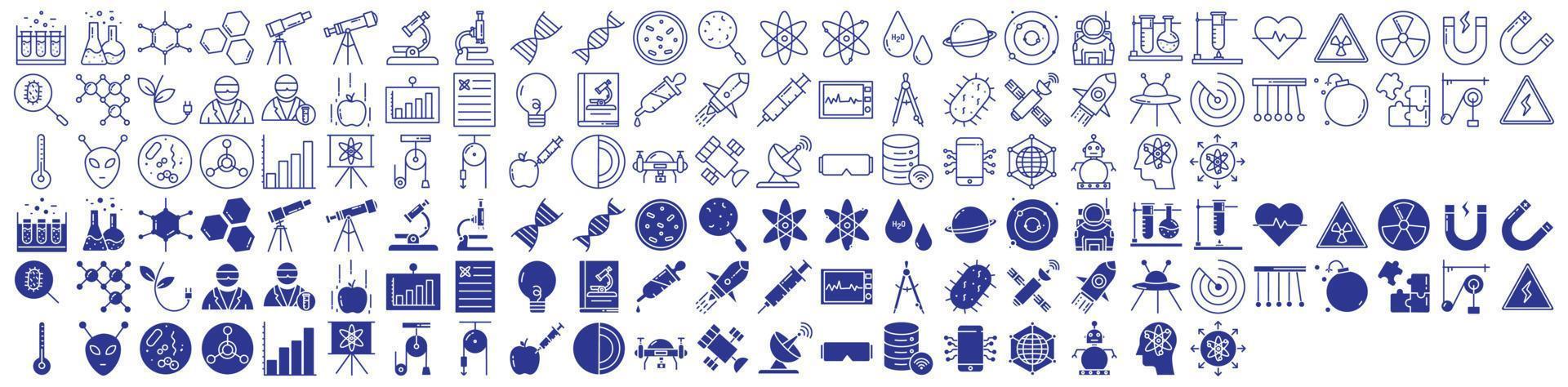 samling av ikoner relaterad till vetenskap och teknologi, Inklusive ikoner tycka om elektron, laboratorium, forskning, energi och Mer. vektor illustrationer, pixel perfekt