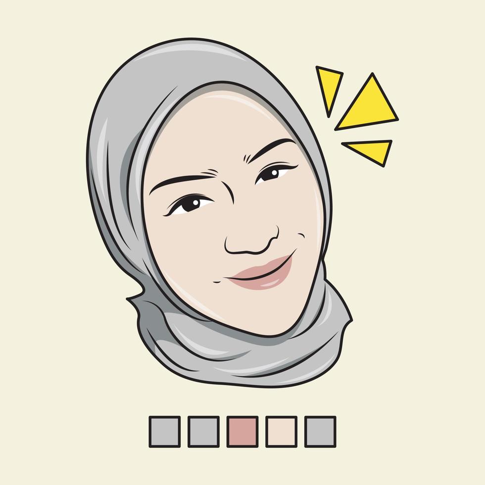 Vektorgesicht einer muslimischen Frau mit einem lustigen Ausdruck, mit der Farbpalette vektor