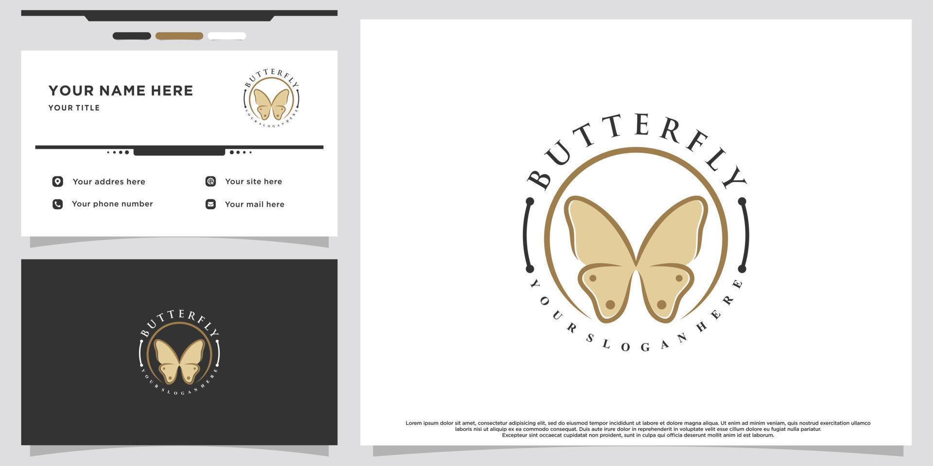 Icon-Schmetterling-Logo-Design mit kreativem Konzept und Visitenkarten-Premium-Vektor vektor