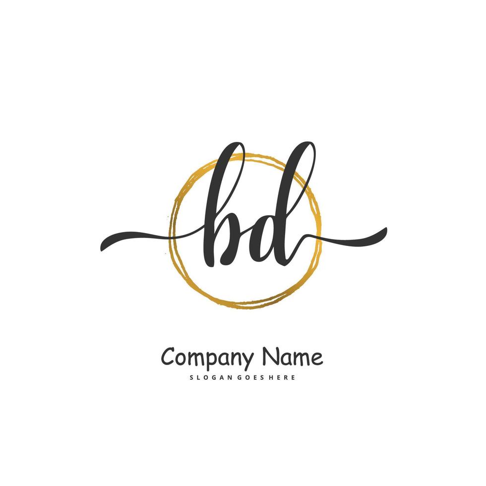 bd Anfangshandschrift und Signatur-Logo-Design mit Kreis. schönes design handgeschriebenes logo für mode, team, hochzeit, luxuslogo. vektor