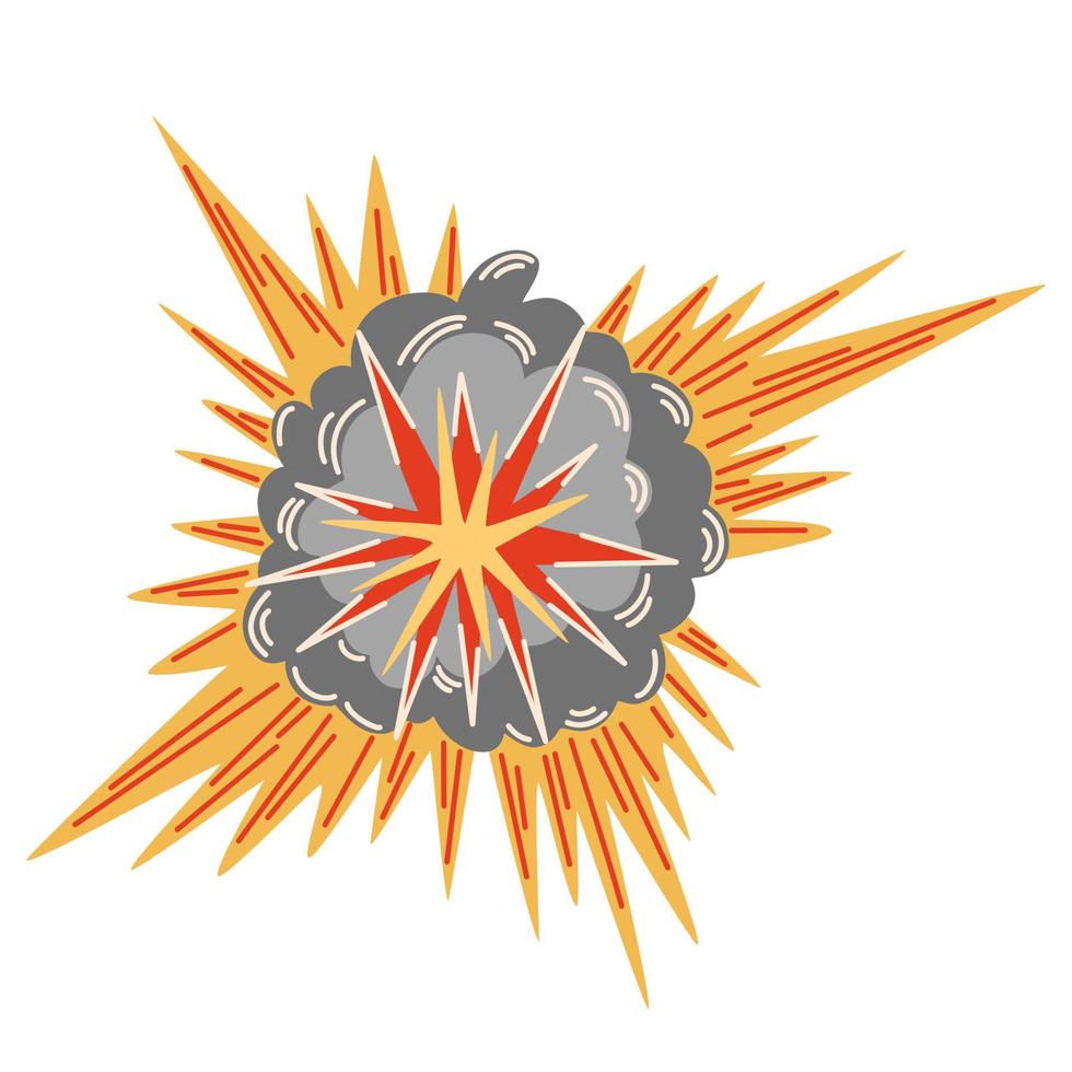 Explosion. cartoon dynamit oder bombenexplosion, feuer. boomwolken und rauchelement. gefährliche explosive detonation, atombombenexplosion. Vektor-Illustration von Hand zeichnen. vektor