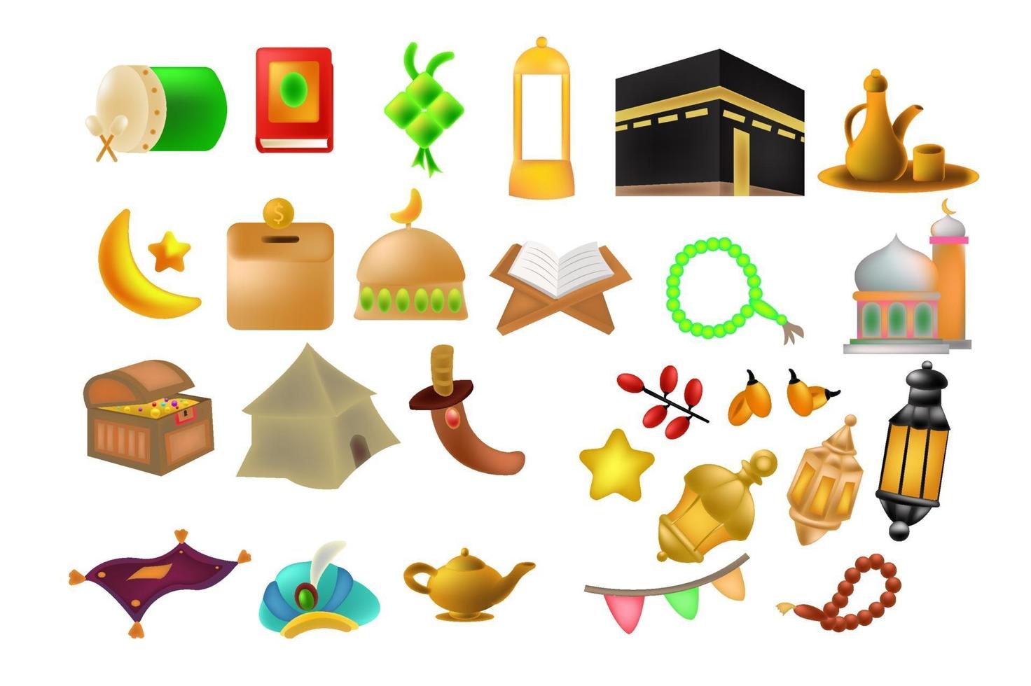 Ramadan Kareem niedliche Ikone stellte Hintergrundillustration ein vektor