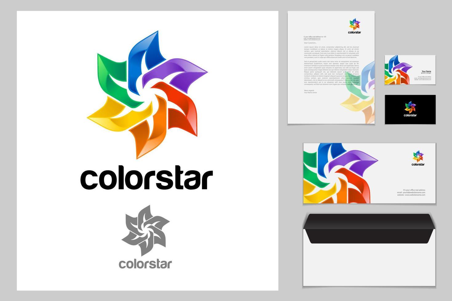 Farbe Star Vektor Logo Vorlage. kreativ bunt korporativ Identität mit Farbe Star Logo Symbol Design Vorlage. Vektor Schreibwaren Geschäft Konzept.