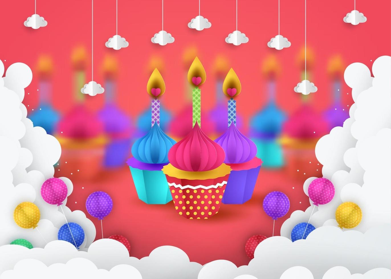 Papierkunst von Cupcakes, alles Gute zum Geburtstagfeierkunst und Illustration. vektor