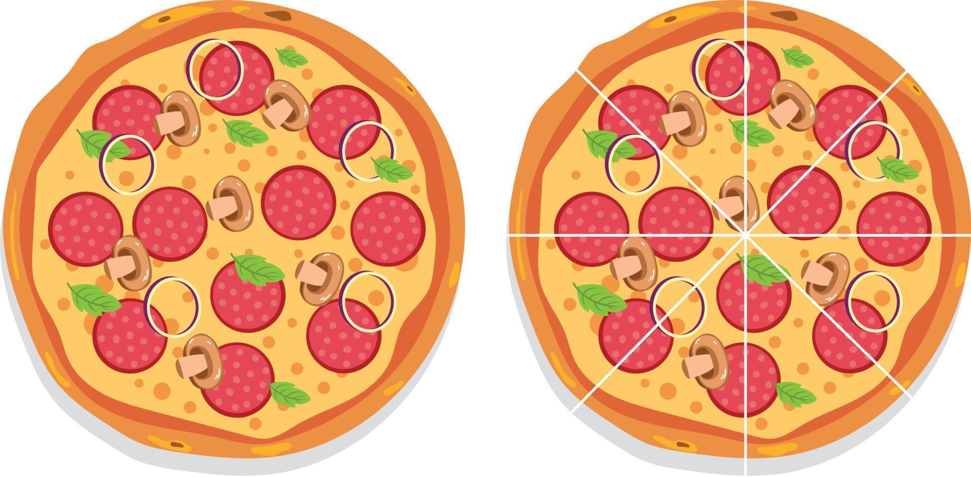 färgrik runda gott pizza från topp se vektor