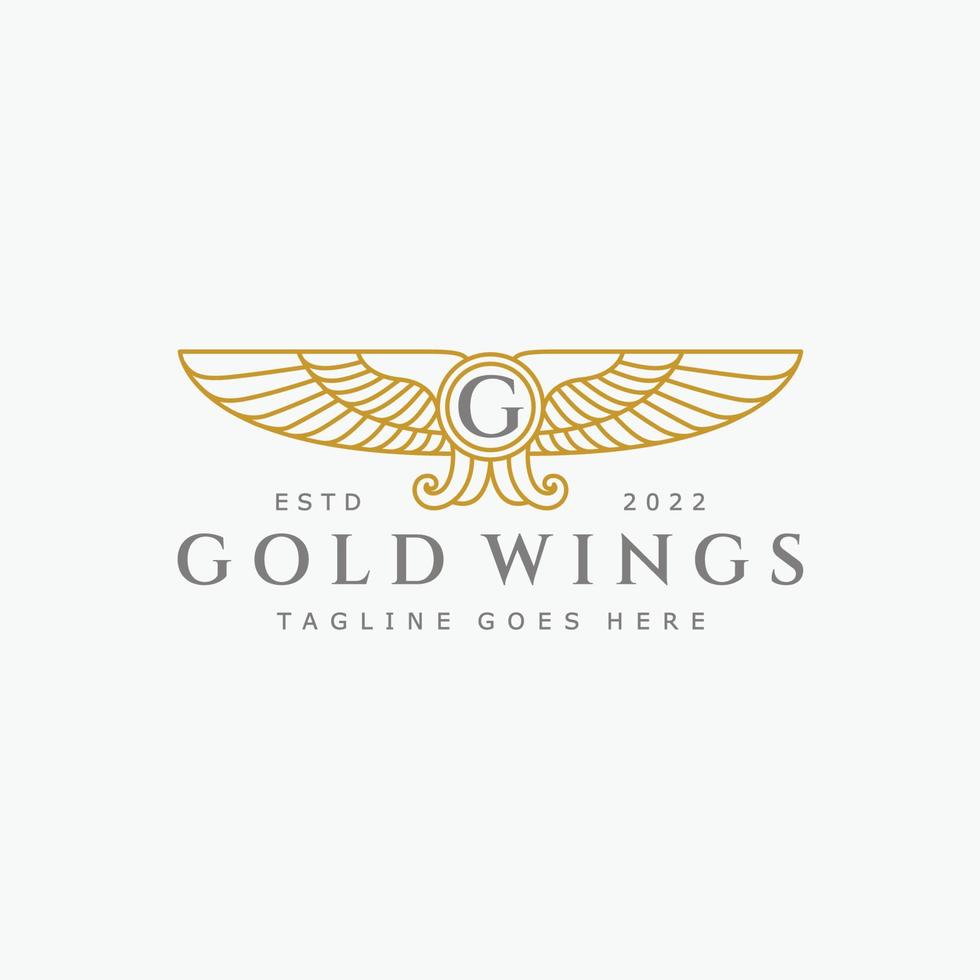 årgång guld vingar logotyp, vapen logotyp, lyx logotyp, vektor logotyp mall
