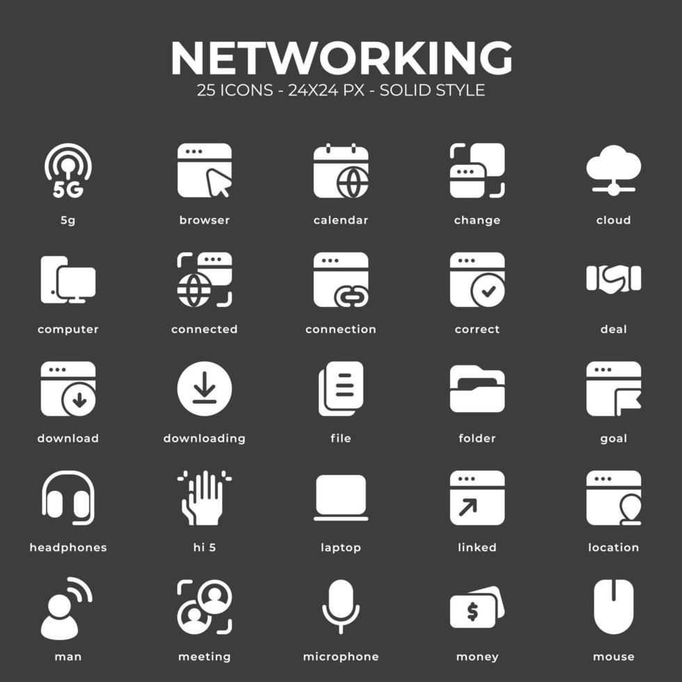 Networking Icon Pack mit schwarzer Farbe vektor