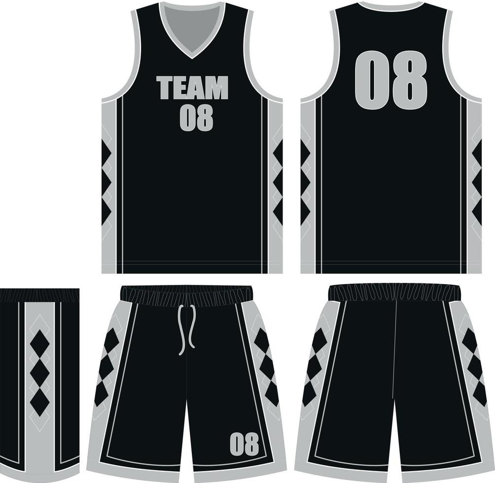 Basketball Uniform Vorlage Design. Basketball Komplett Uniform Vorderseite und zurück Aussicht . Basketball Uniform Vektor