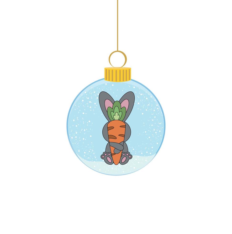 eine weihnachtskugel mit einem süßen kaninchen. die Dekoration des Weihnachtsbaumes. ein symbol für ein frohes neues jahr, feier der weihnachtsferien, winter. vektor