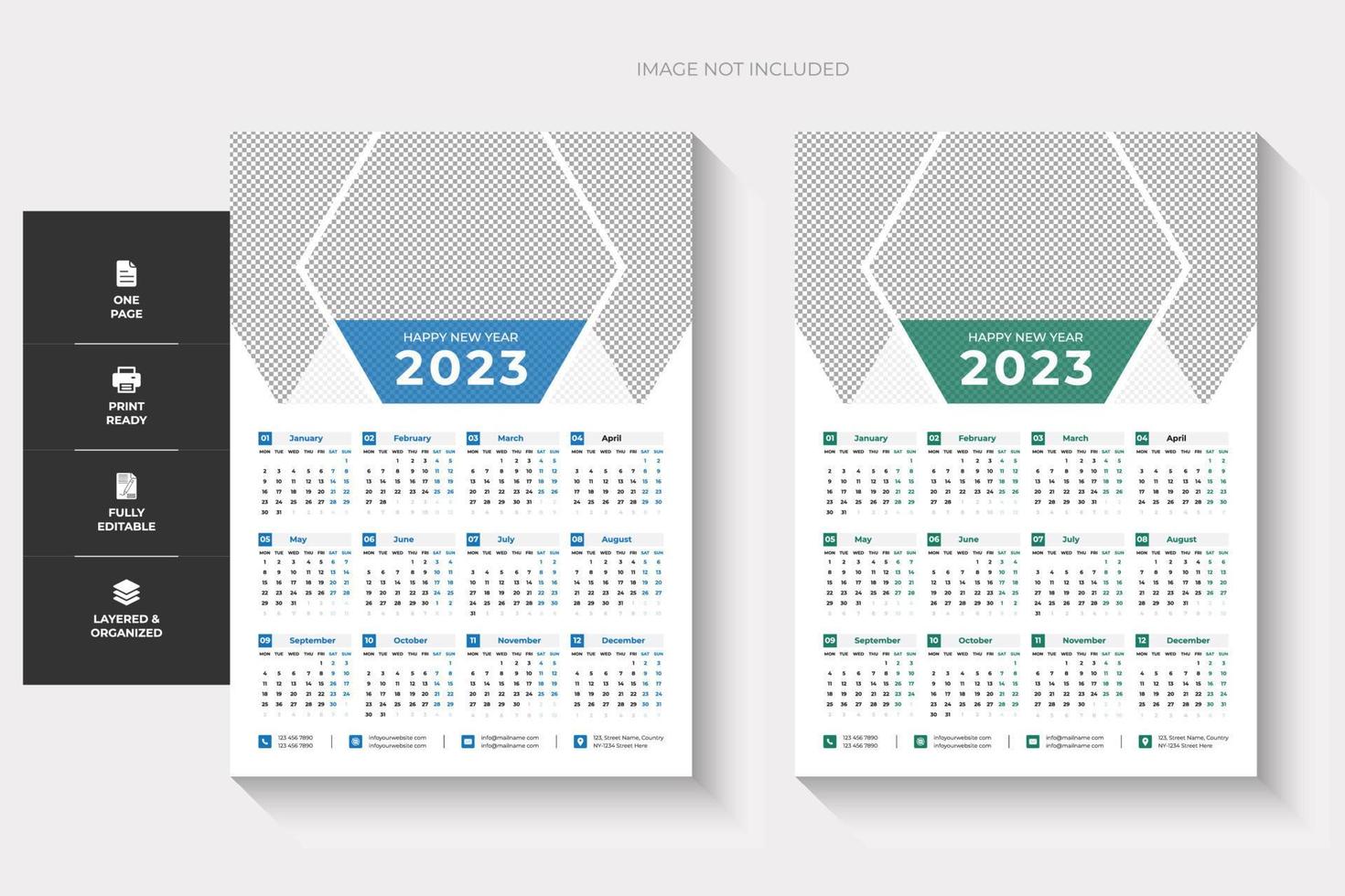 2023 ett sida vägg kalender, två colour och, kreativ design vektor