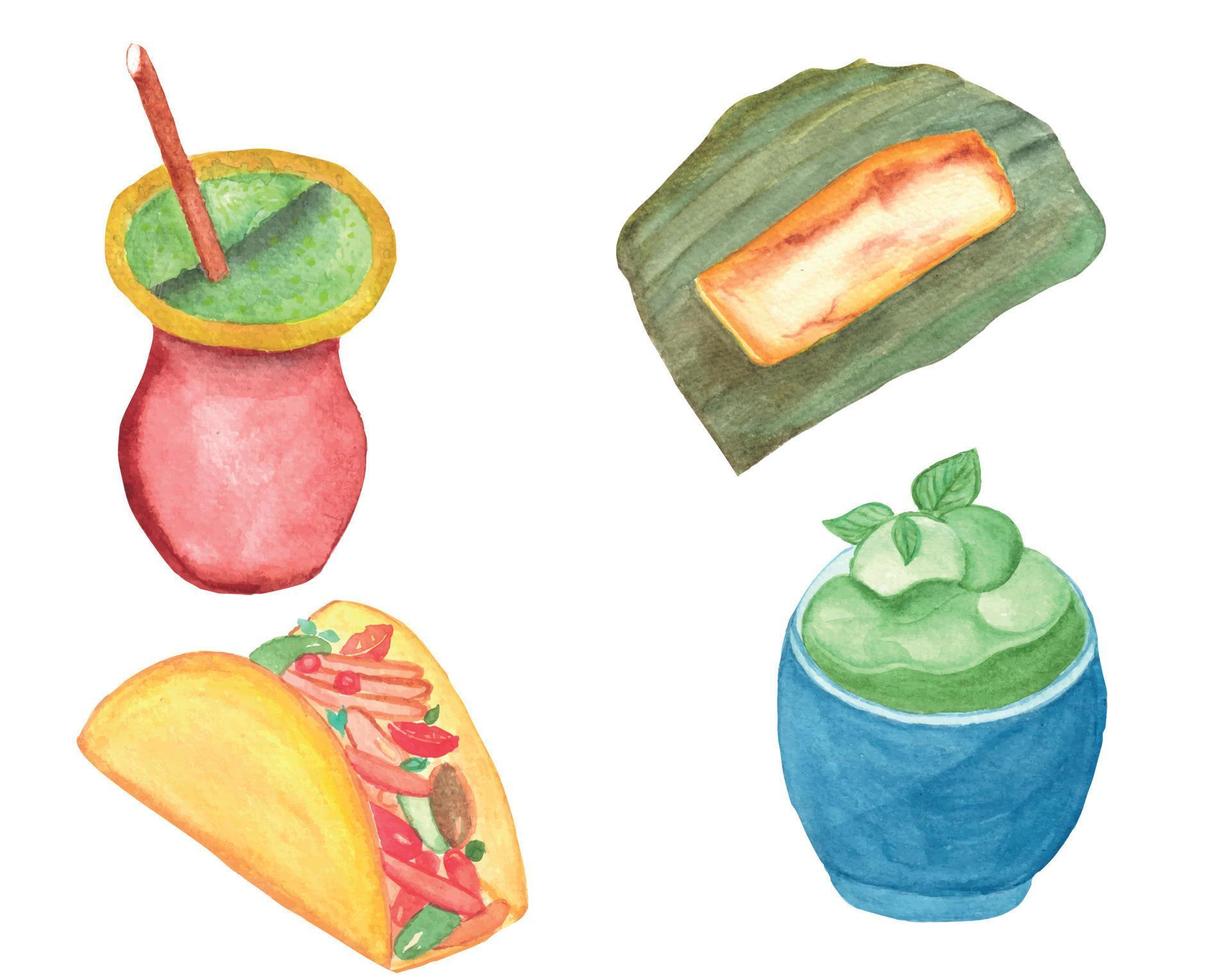 Aquarell mexikanisches Essen Clipart-Set, Aquarell lateinamerikanisches Essen Clipart vektor