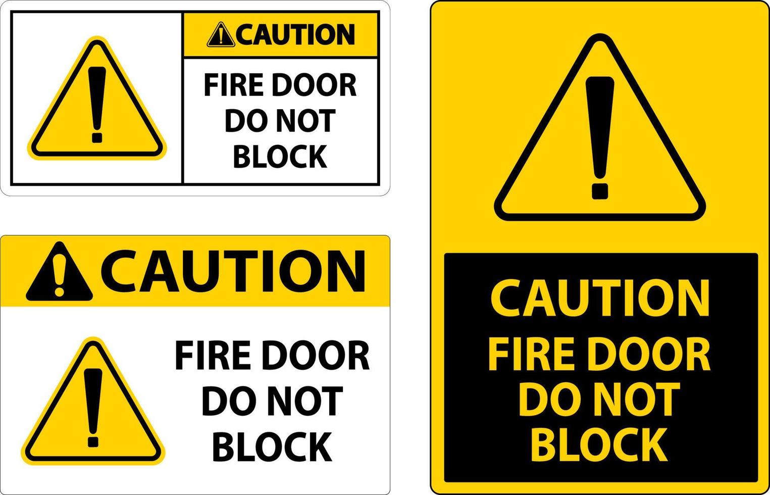 varning brand dörr do inte blockera tecken på vit bakgrund vektor