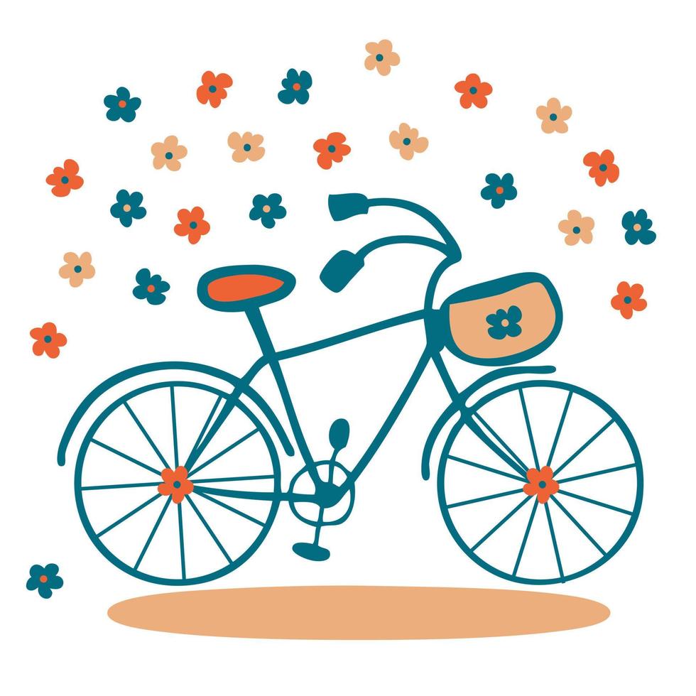 Hand gezeichnet Blumen- Fahrrad im einfach Gekritzel Stil. perfekt drucken zum Tee, Aufkleber, Karten. vektor