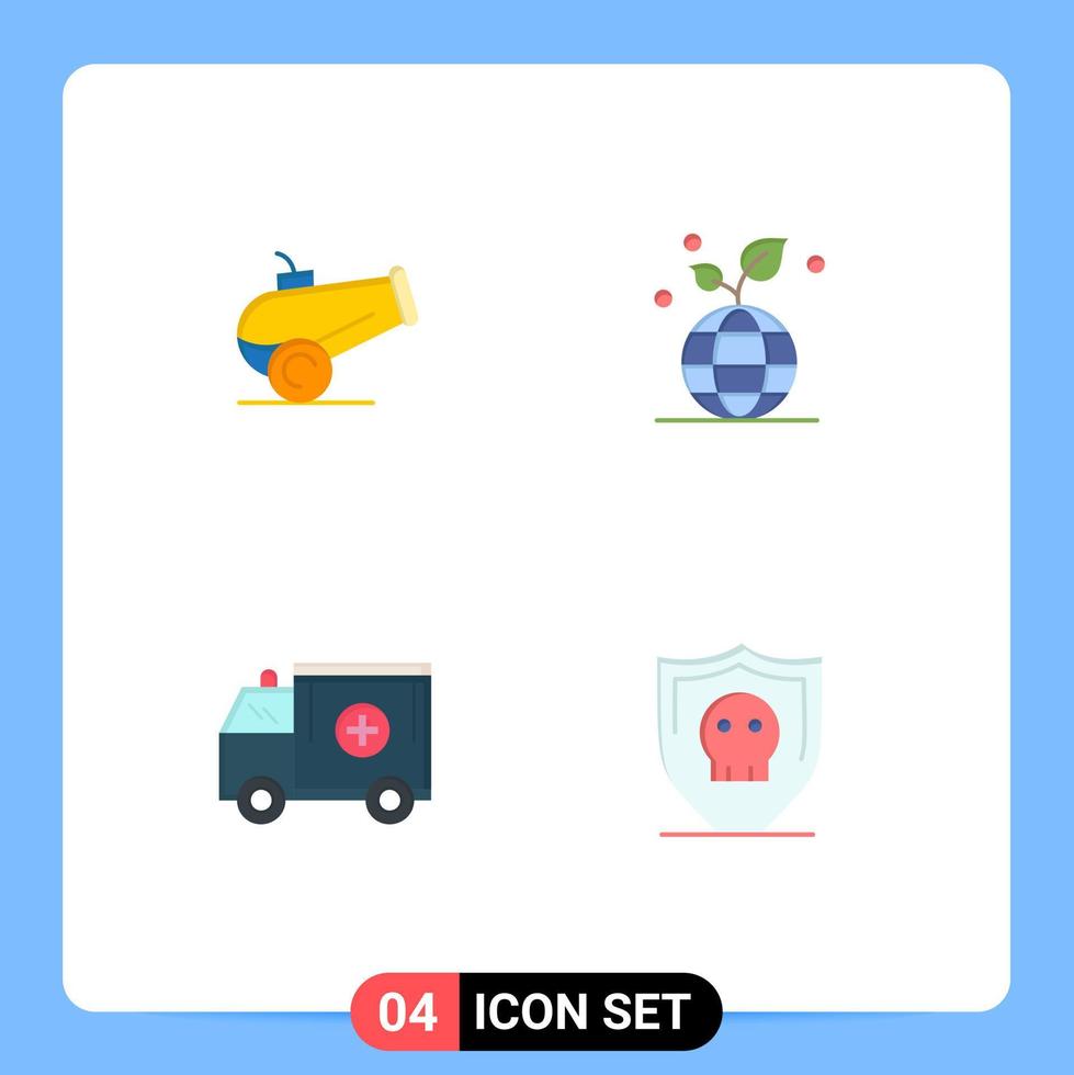 redigerbar vektor linje packa av 4 enkel platt ikoner av kanon hjälp eco ambulans skydda redigerbar vektor design element