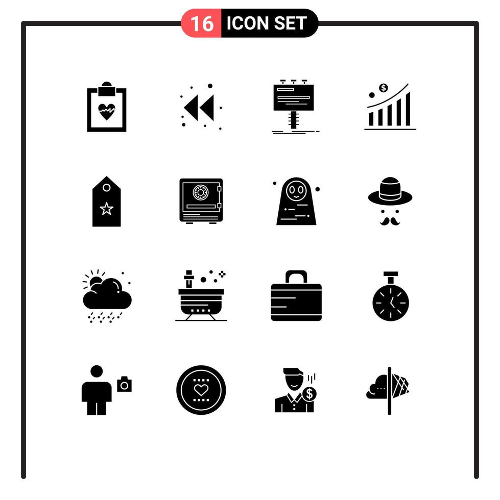 solide Glyphe Pack von 16 Universal- Symbole von Rang Militär- Werbung Statistik Graph editierbar Vektor Design Elemente