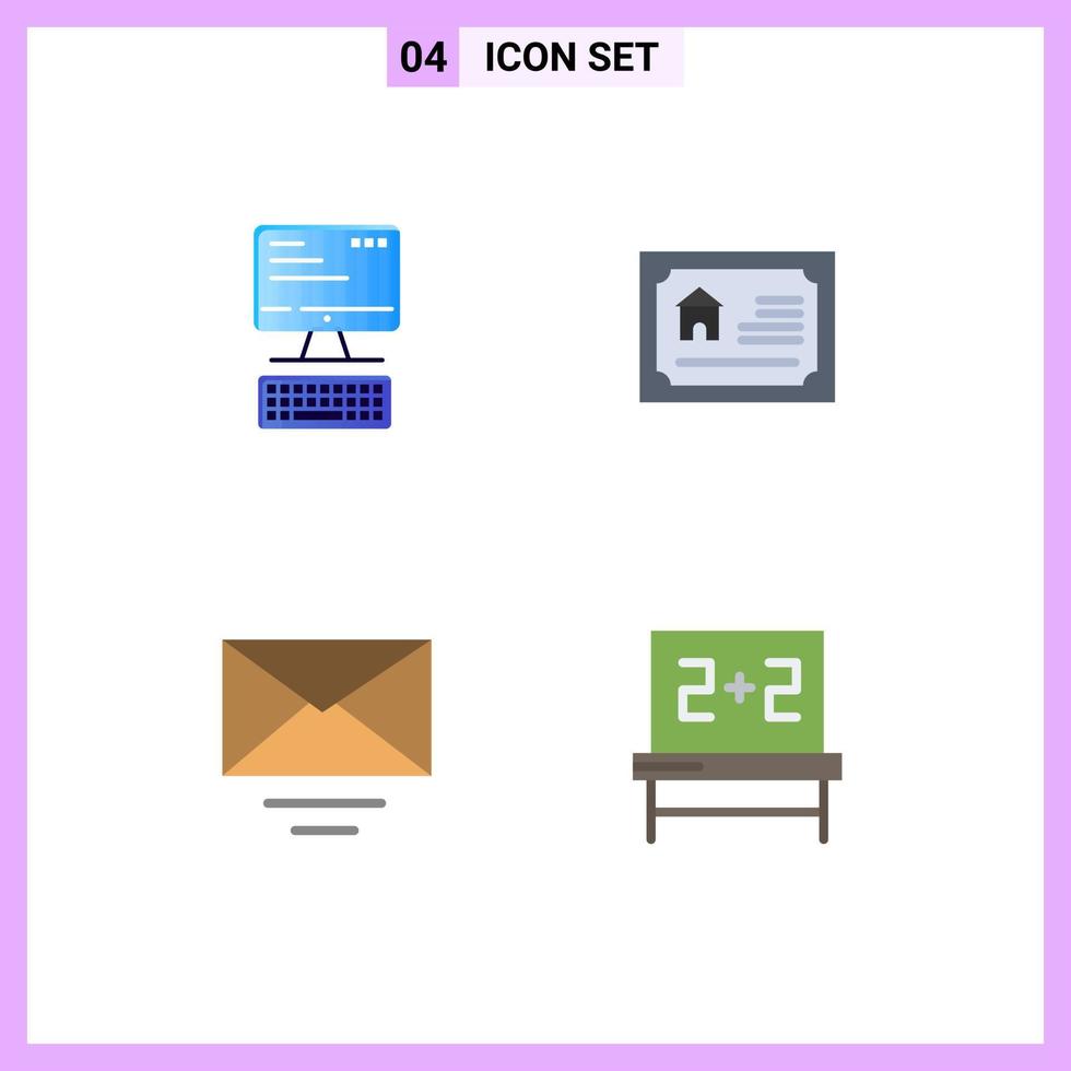 användare gränssnitt packa av 4 grundläggande platt ikoner av dator e-post datoranvändning verklig svarta tavlan redigerbar vektor design element