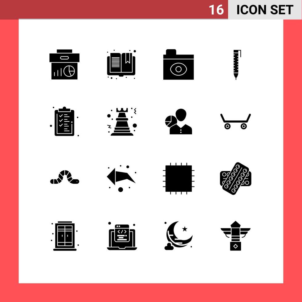 16 Universal- solide Glyphe Zeichen Symbole von Zwischenablage Geschäft lesen Design Stift editierbar Vektor Design Elemente