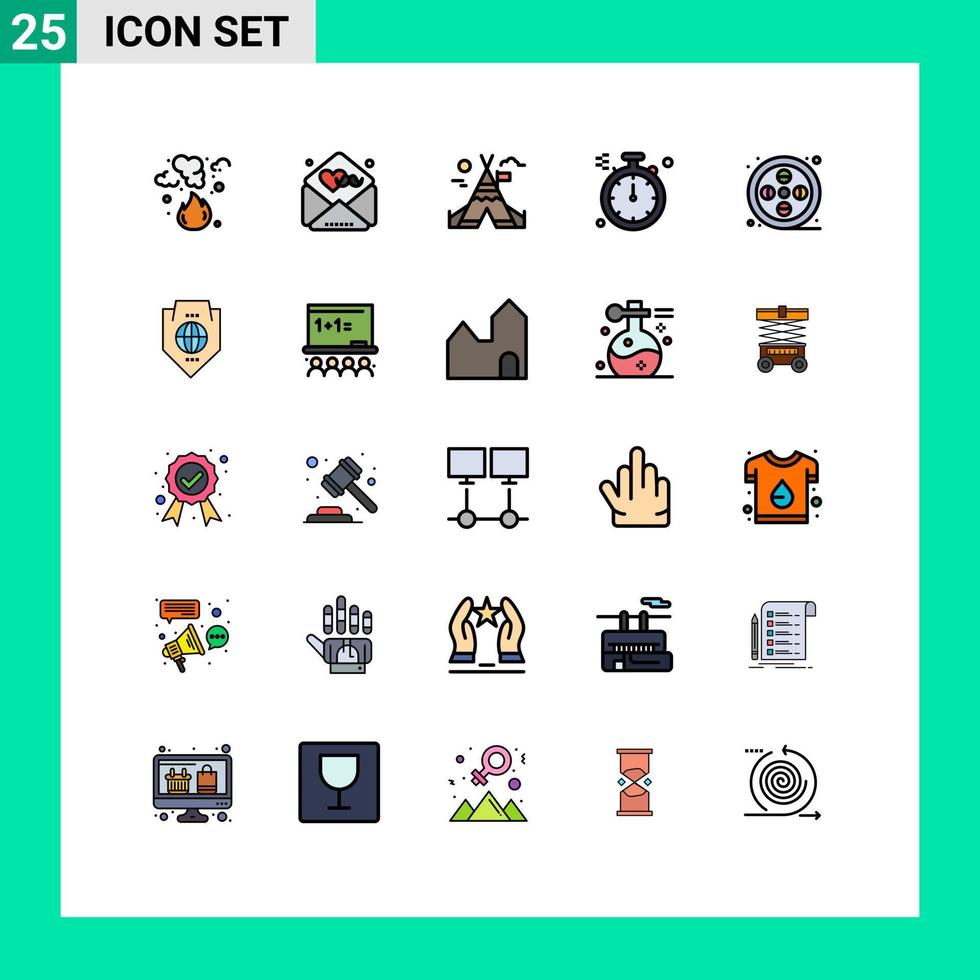 modern uppsättning av 25 fylld linje platt färger och symboler sådan som konst verklig lyckönskningar norr kompass redigerbar vektor design element