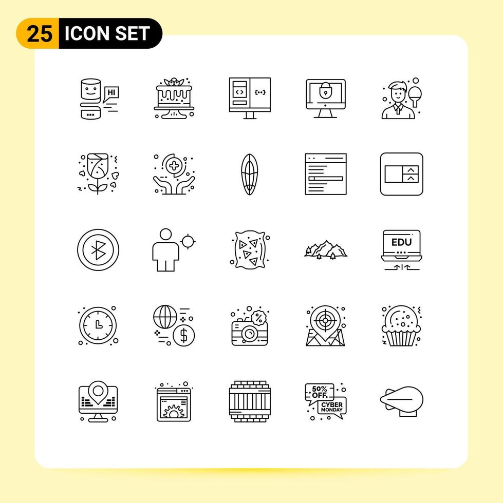 uppsättning av 25 modern ui ikoner symboler tecken för avatar låsa app internet utveckling redigerbar vektor design element