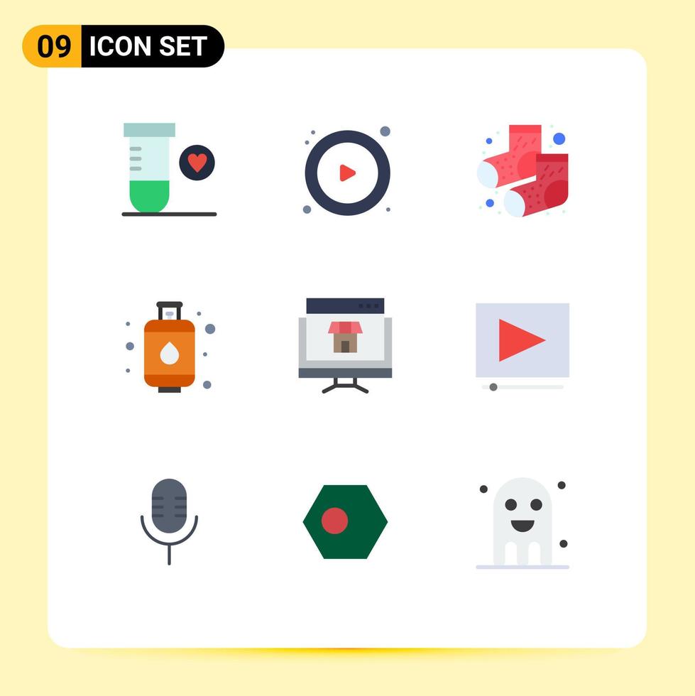 uppsättning av 9 kommersiell platt färger packa för video uppkopplad strumpor marknad dator redigerbar vektor design element