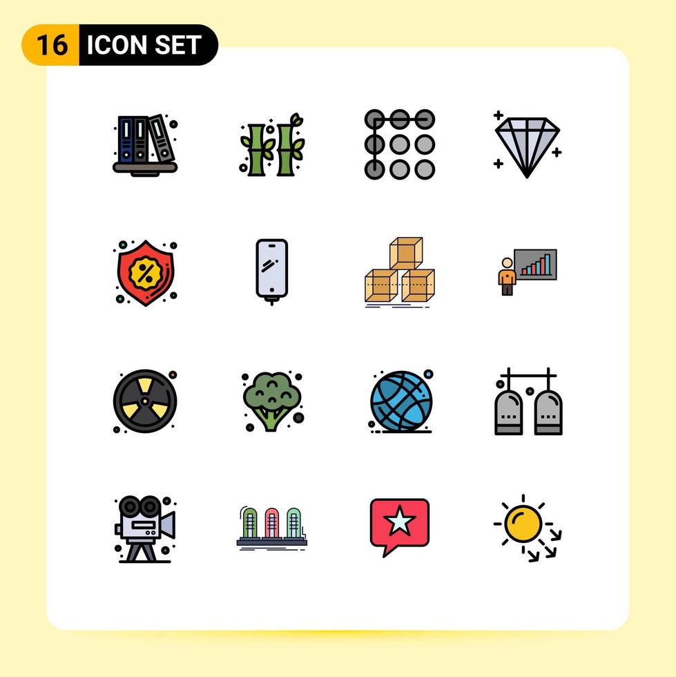 16 thematisch Vektor eben Farbe gefüllt Linien und editierbar Symbole von Verkauf Abzeichen sperren Sicherheit Juwel editierbar kreativ Vektor Design Elemente