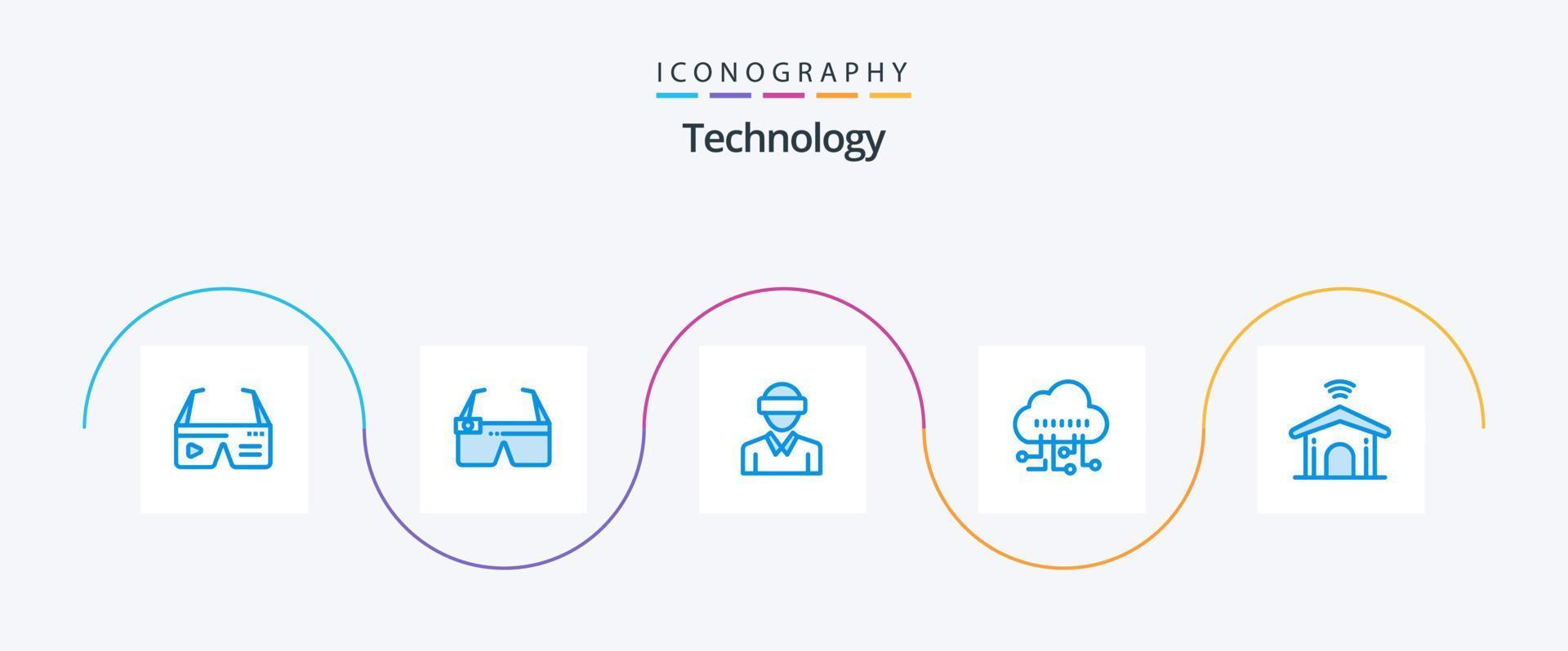 teknologi blå 5 ikon packa Inklusive elektronisk. klara av. smart. data. teknologi vektor