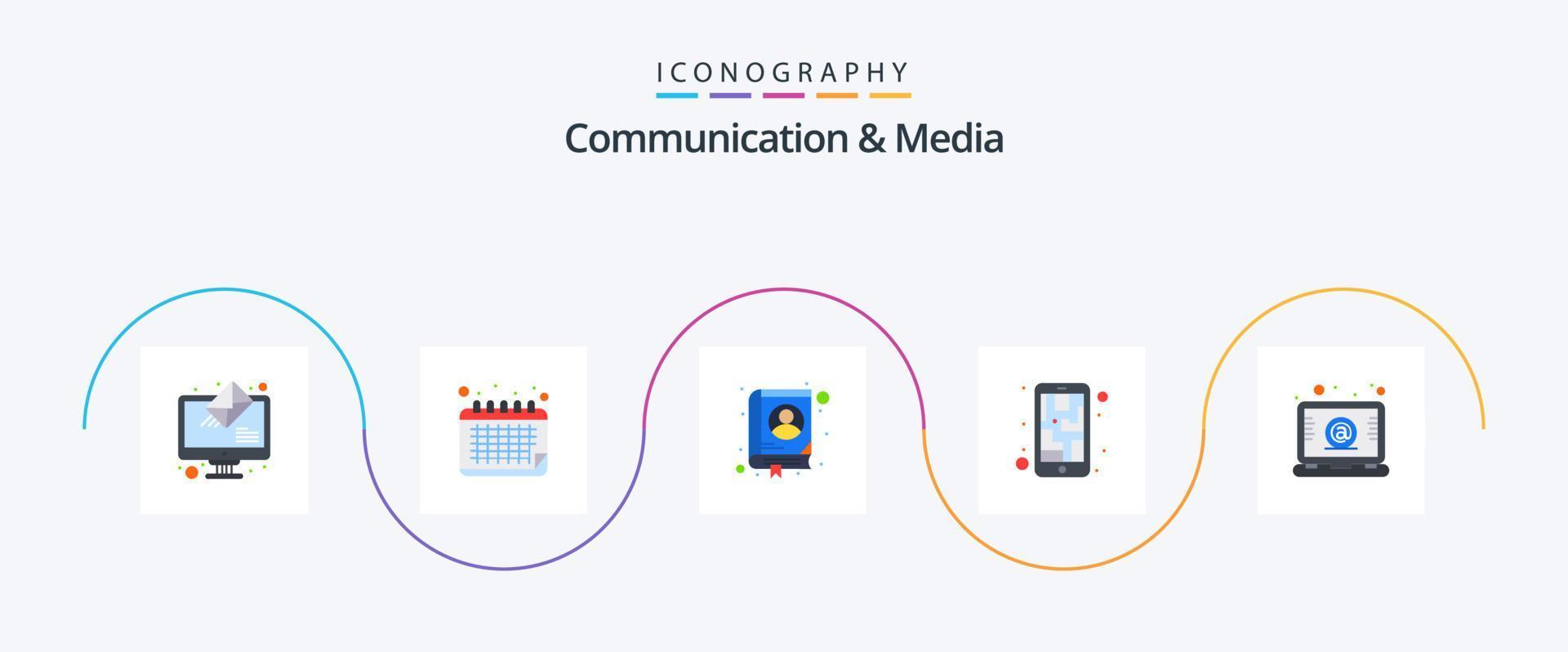 Kommunikation und Medien eben 5 Symbol Pack einschließlich Brief. Email. Adresse. Clever Telefon. Handy, Mobiltelefon vektor