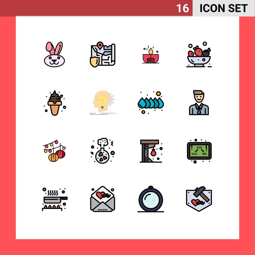 Handy, Mobiltelefon Schnittstelle eben Farbe gefüllt Linie einstellen von 16 Piktogramme von Eis Sahne Dessert dunkel trinken Beeren editierbar kreativ Vektor Design Elemente