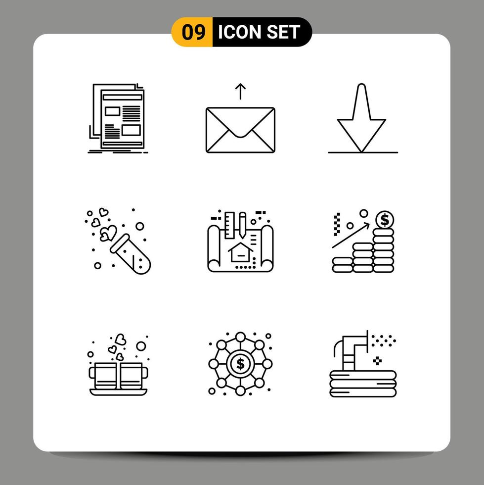 uppsättning av 9 modern ui ikoner symboler tecken för arkitektur bröllop pil rör labb redigerbar vektor design element