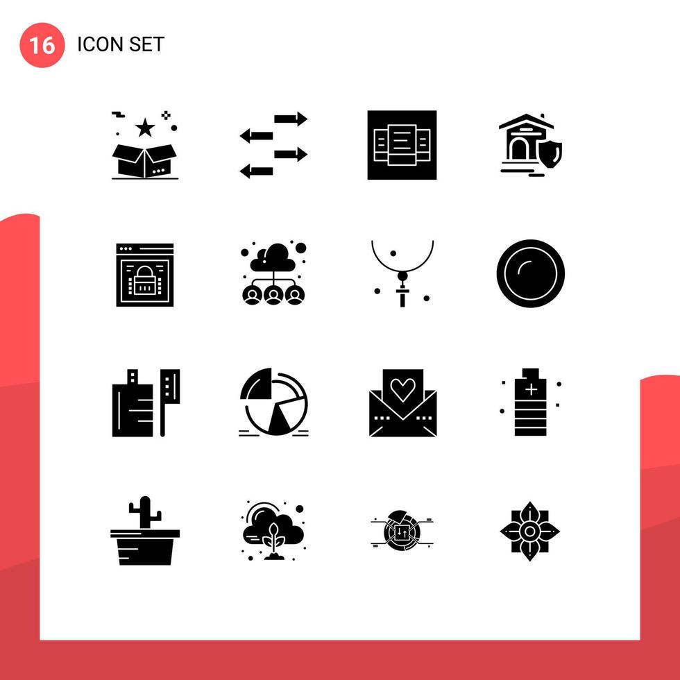 Piktogramm einstellen von 16 einfach solide Glyphen von geschützt Browser Information Sicherheit Layout Nachlass Haus editierbar Vektor Design Elemente