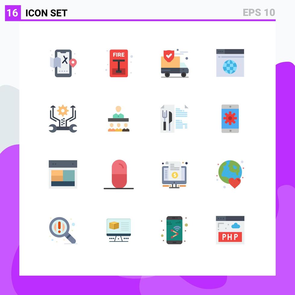 redigerbar vektor linje packa av 16 enkel platt färger av redskap webb försäkring server internet redigerbar packa av kreativ vektor design element