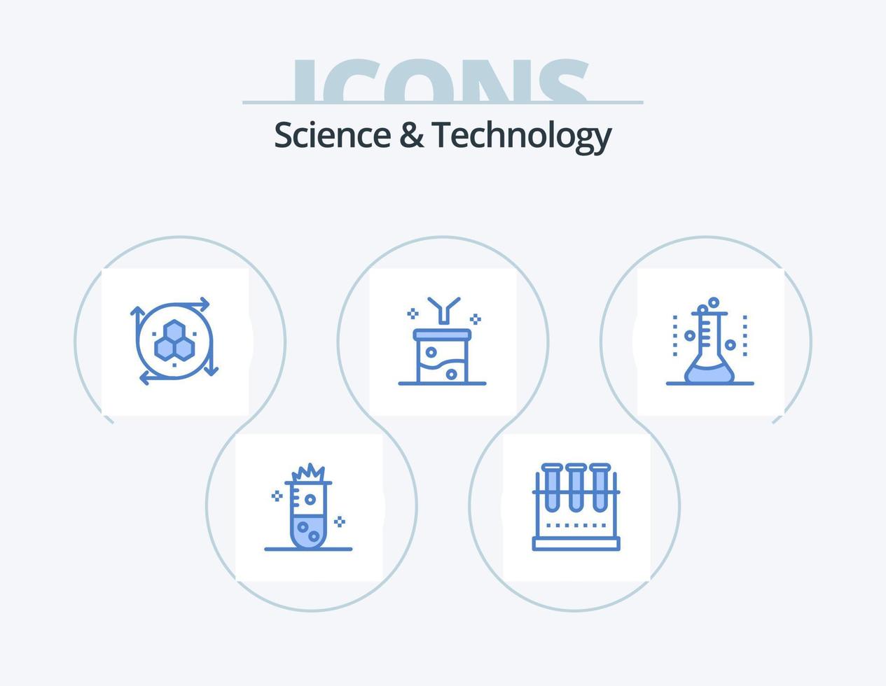 vetenskap och teknologi blå ikon packa 5 ikon design. labb glas. erlenmeyer flaska. modellering verktyg. kemisk flaska. tratt vektor