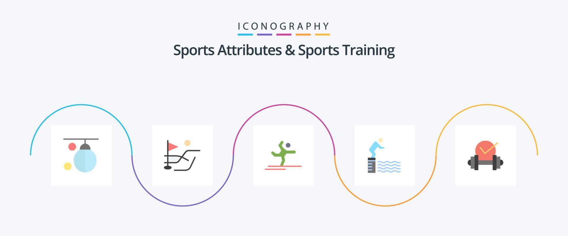 sporter attribut och sporter Träning platt 5 ikon packa Inklusive hantel. slå samman. idrottare. plattform. dykning vektor