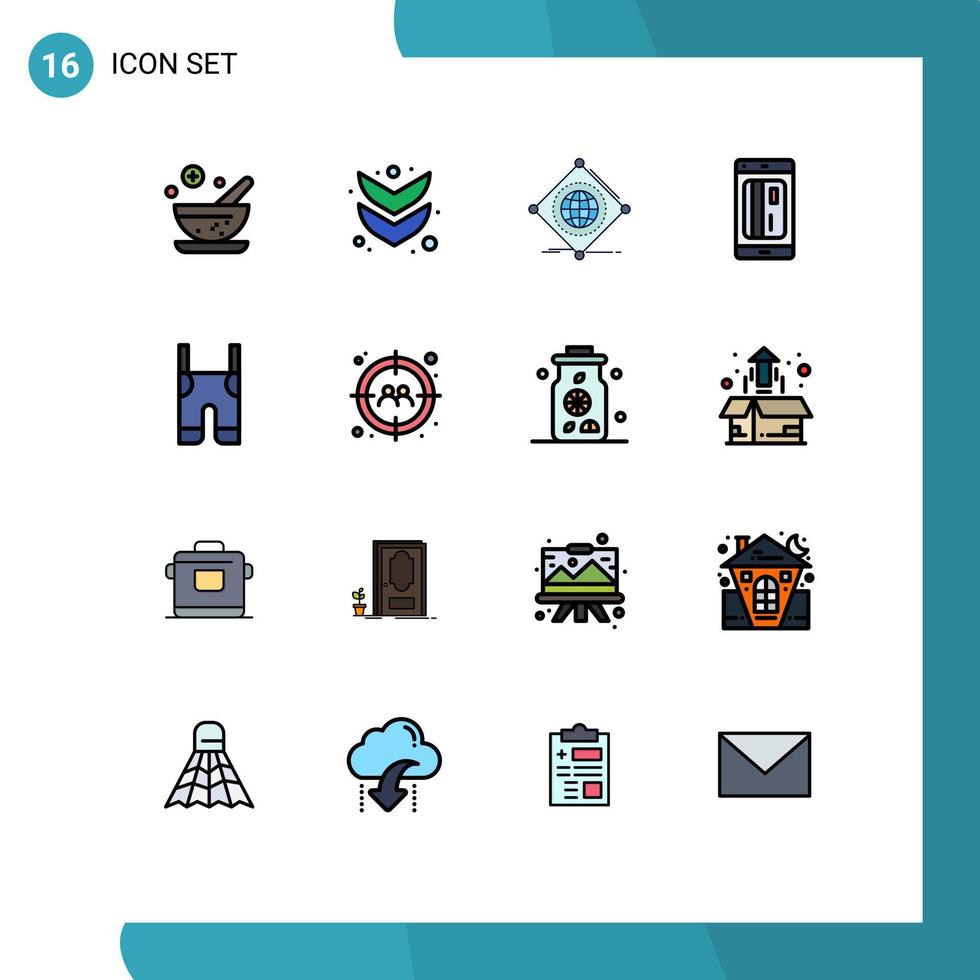 16 Universal- eben Farbe gefüllt Linien einstellen zum Netz und Handy, Mobiltelefon Anwendungen Hosenträger Digital Dinge Anerkennung Karte editierbar kreativ Vektor Design Elemente