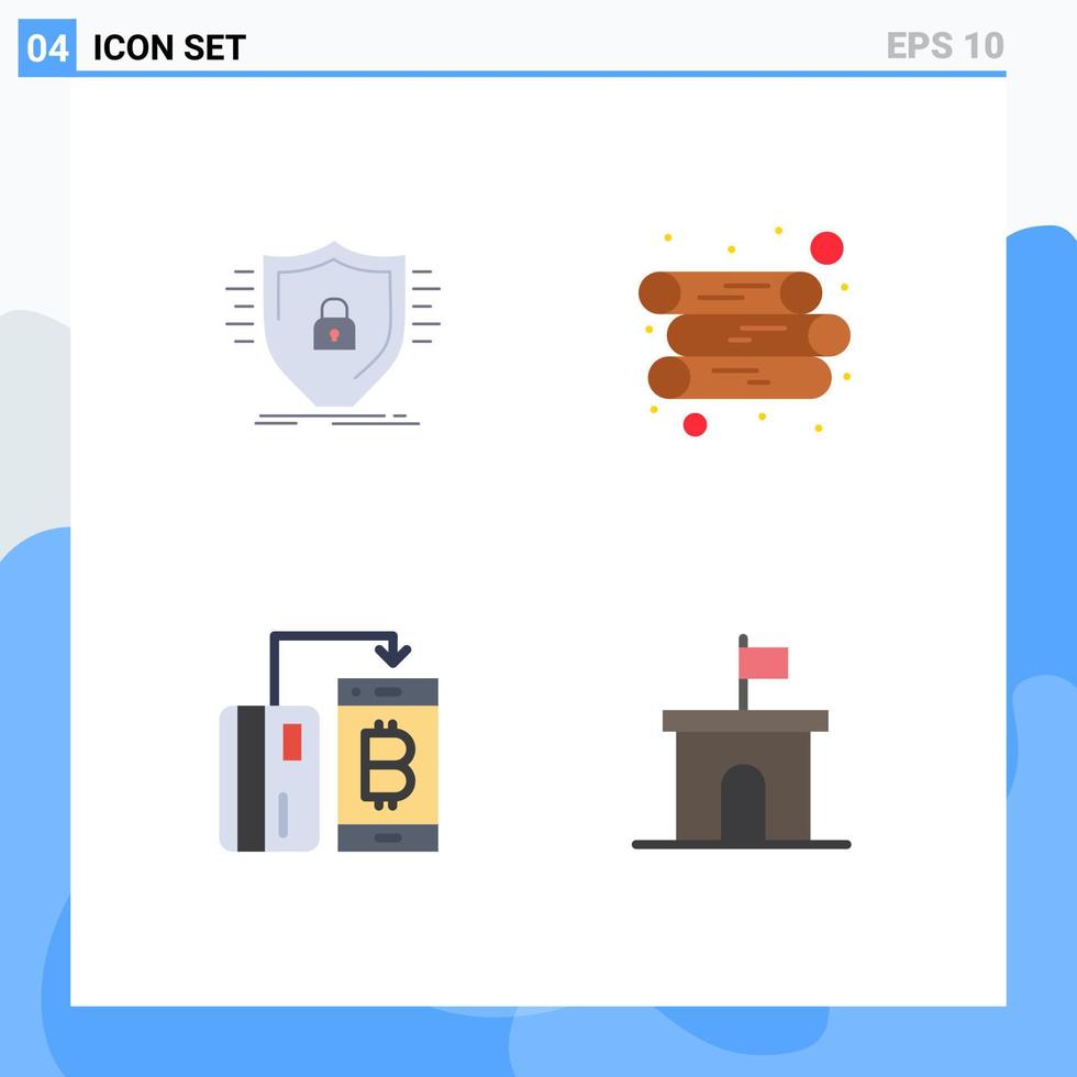 grupp av 4 modern platt ikoner uppsättning för försvar valuta säkerhet logga pengar redigerbar vektor design element
