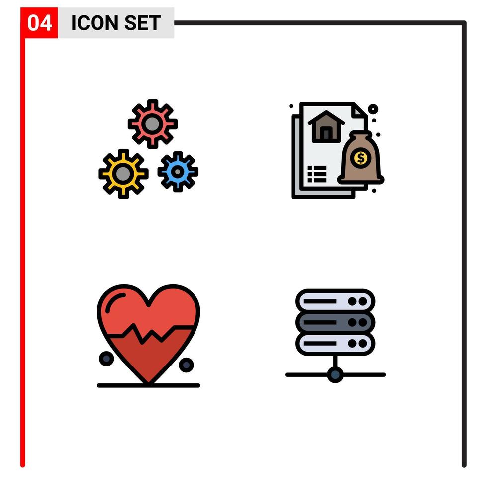 uppsättning av 4 modern ui ikoner symboler tecken för konfiguration hjärta service hus databas redigerbar vektor design element