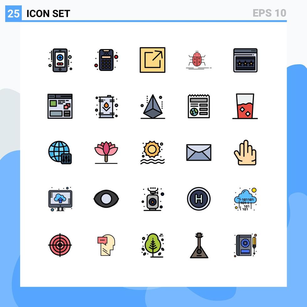 modern einstellen von 25 gefüllt Linie eben Farben und Symbole eine solche wie Browser Netz Teilen SEO testen editierbar Vektor Design Elemente