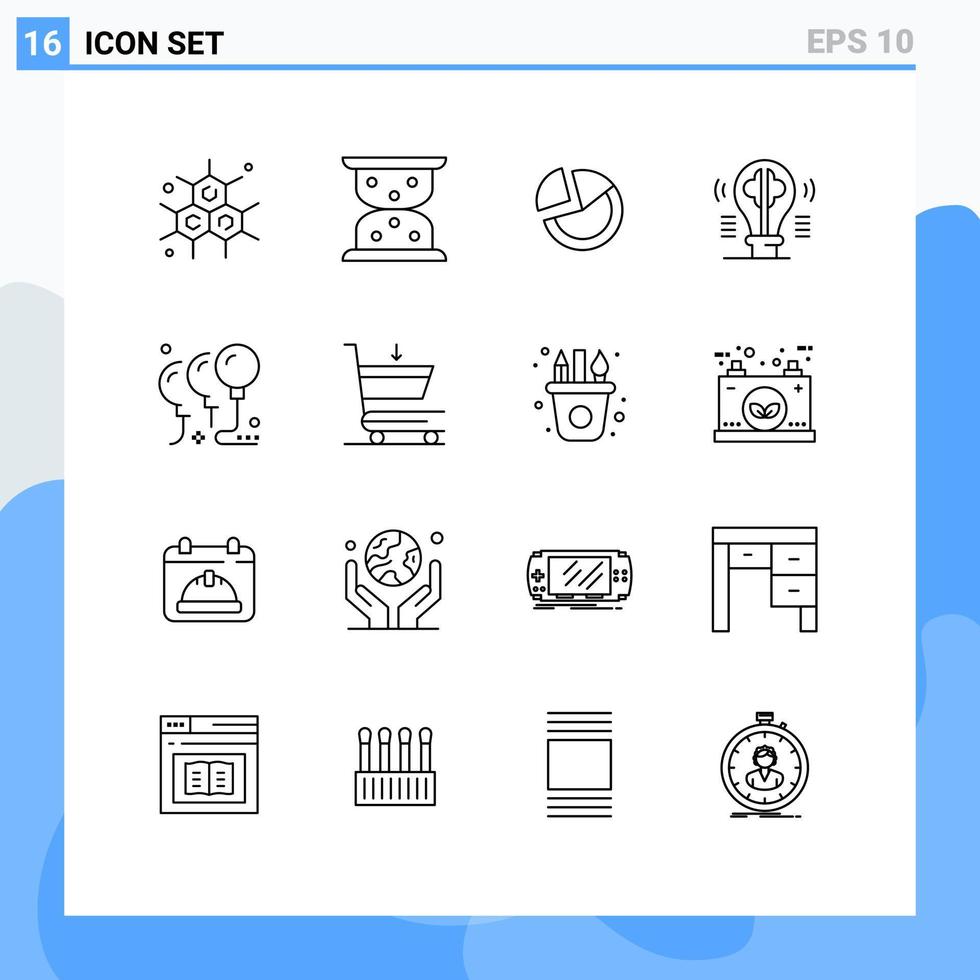 16 universell konturer uppsättning för webb och mobil tillämpningar födelsedag fantasi diagram aning Glödlampa redigerbar vektor design element